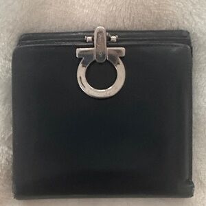 Salvatore Ferragamo Black Leather Wallet with Silver Accent